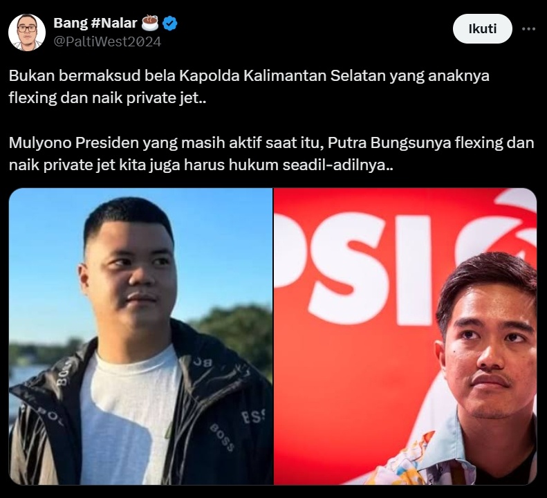 Bandingkan Ghazyendha Aditya dan Kaesang Pangarep. (x/PaltiWest2024)