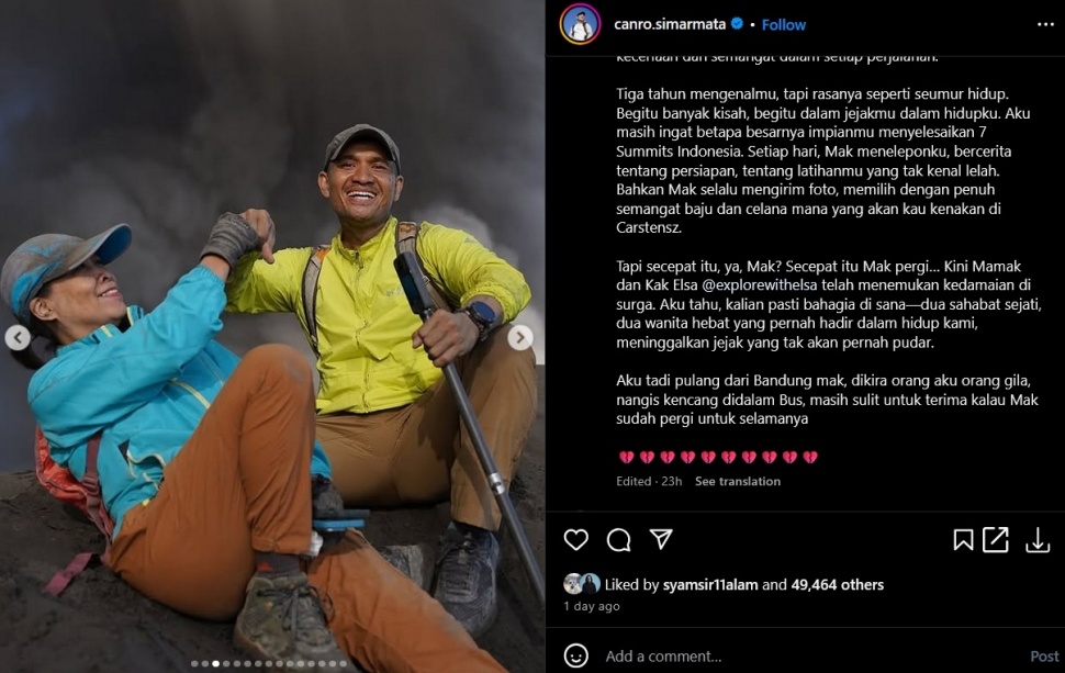 Impian Lilie Wijayati, pendaki yang meninggal di Puncak Carstensz menaklukkan The Seven Summits Indonesia. [Instagram/@canro.simarmata]