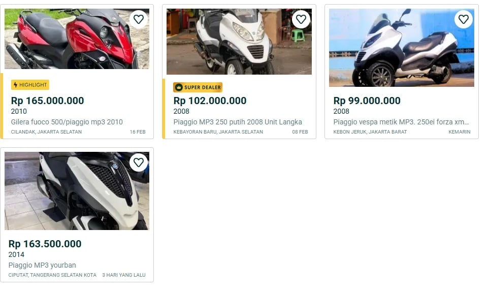 Harga bekas Piaggio MP3. (OLX)