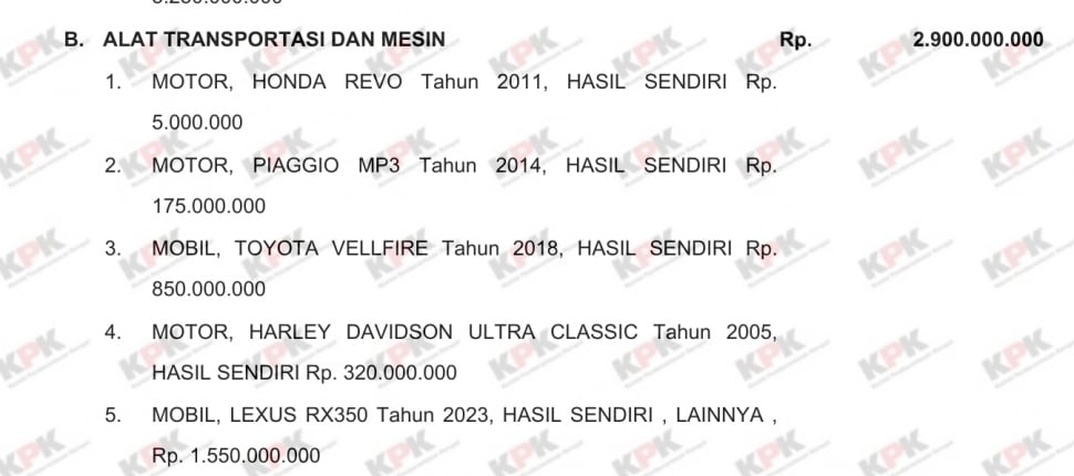 Riva Siahaan mempunyai banyak kendaraan mewah. (LHKPN)