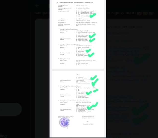 Hasil tangkapan layar yang menampilkan sederet kader PSI masuk struktur organisasi Operation Management Office (OMO) Indonesia Forestry and Other Land Use (FOLU) Net Sink 2030. (tangkapan layar/X)