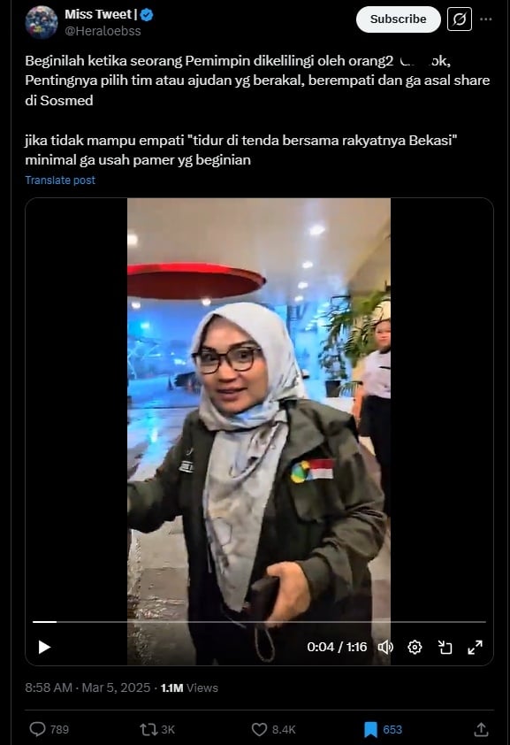 Istri Walkot Bekasi viral usai terekam menginap di hotel mewah. (X)