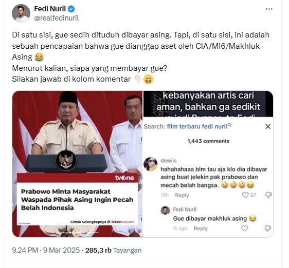 Cuitan Fedi Nuril (tangkapan layar)