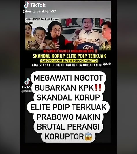 Cek Fakta Megawati ngotot bubarkan KPK (Tiktok)