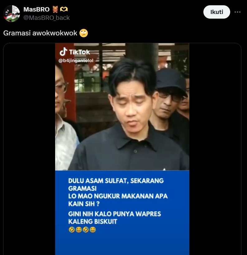 Gibran pakai istilah gramasi. (x/MasBRO_back)