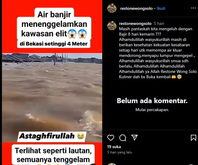 Cek fakta video banjir setinggi 4 M di Bekasi tenggelamkan kawasasn elit (Instagram)