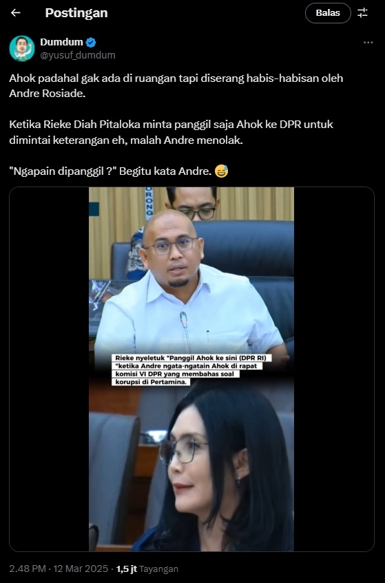 Andre Rosiade dianggap tidak berani berhadapan dengan Ahok (X)