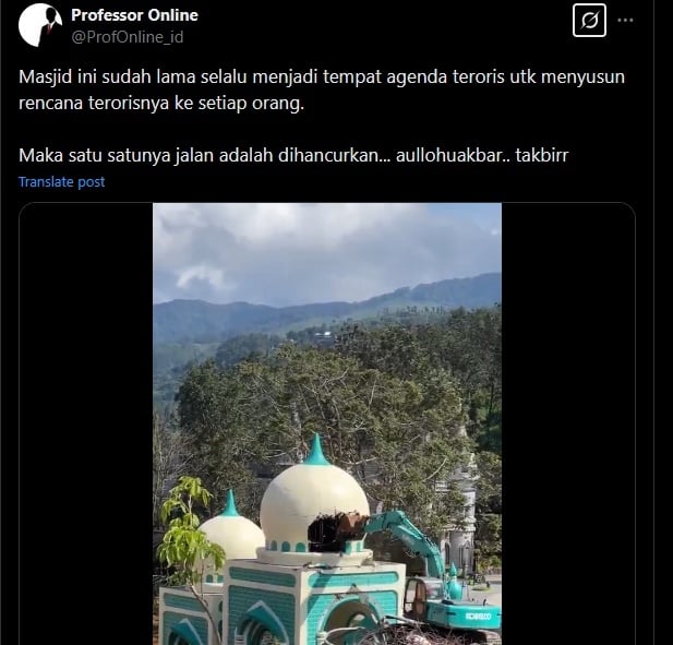 Cek Fakta penghancuran masjid tempat merencanakan agenda terorisme (X)