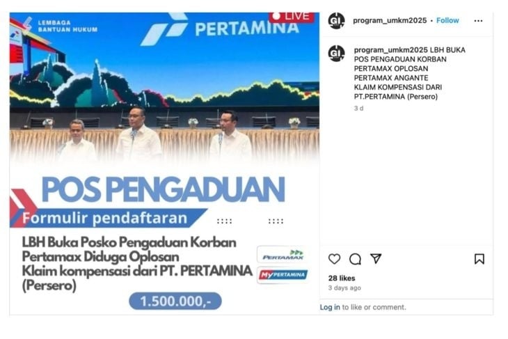 Cek Fakta link kompensasi korban blending BBM (Instagram)