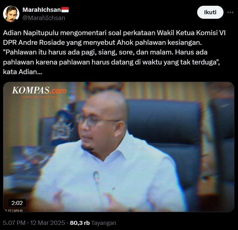 Andre Rosiade kritik Ahok. (x/MarahIchsan)