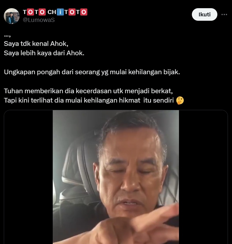 Hotman Paris kembali sindir Ahok. (x/LumowaS)