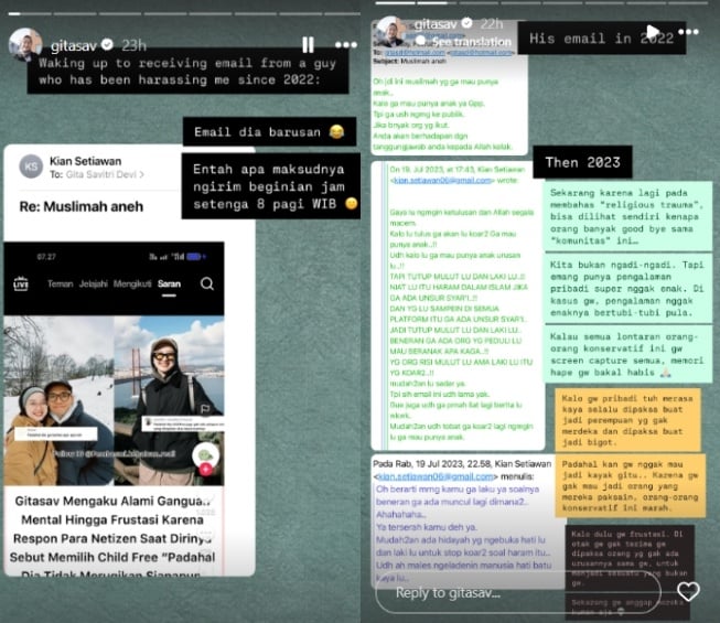 Gitasav mendapat email berisi hinaan dan pelecehan (Instagram)