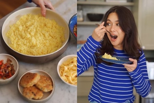 Nana Mirdad menikmati nasi kuning pulen dan wangi buatannya (Instagram/nanamirdad_)