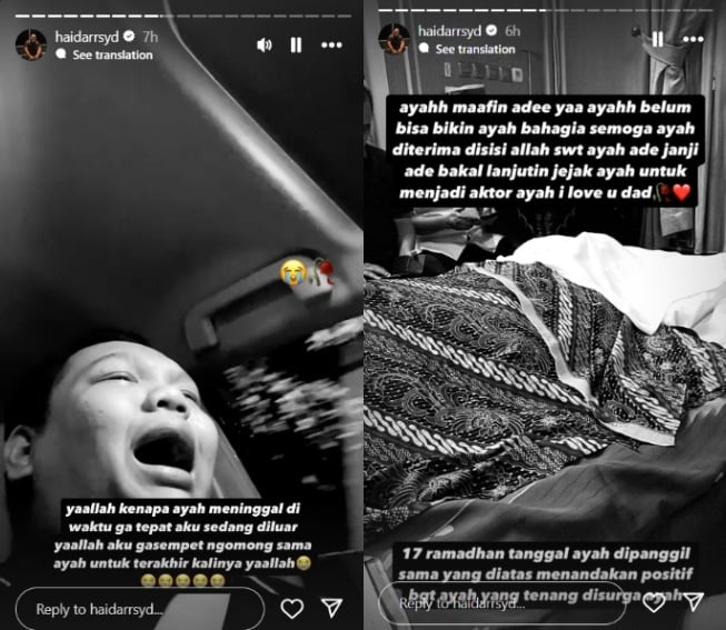 Haidar Rasyad merasakan duka mendalam atas meninggalnya sang ayah, Mat Solar, pada Senin (17/3/2025) (Instagram)