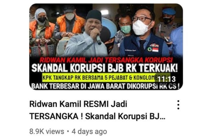 Cek Fakta Ridwan Kamil resmi jadi tersangka korupsi BJB (Youtube)