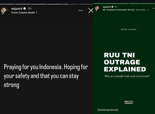 Postingan Eaj Park turut menyuarakan penolakan terhadap UU TNI (Instagram)