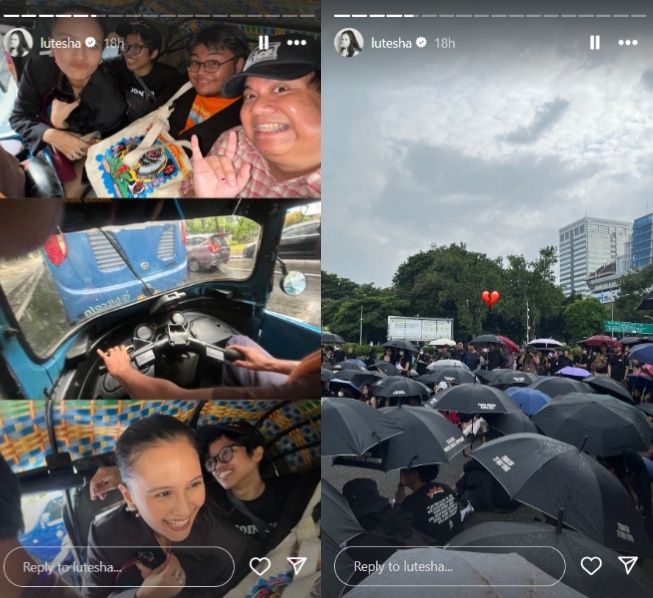 Lutesha ikut turun ke jalan untuk aksi Kamisan bertema 'Tolak RUU TNI' bersama kawan-kawannya (Instagram)