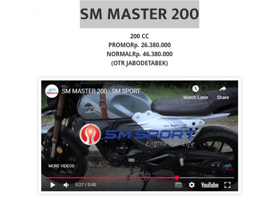 Harga SM Master 200. (SM Sport)