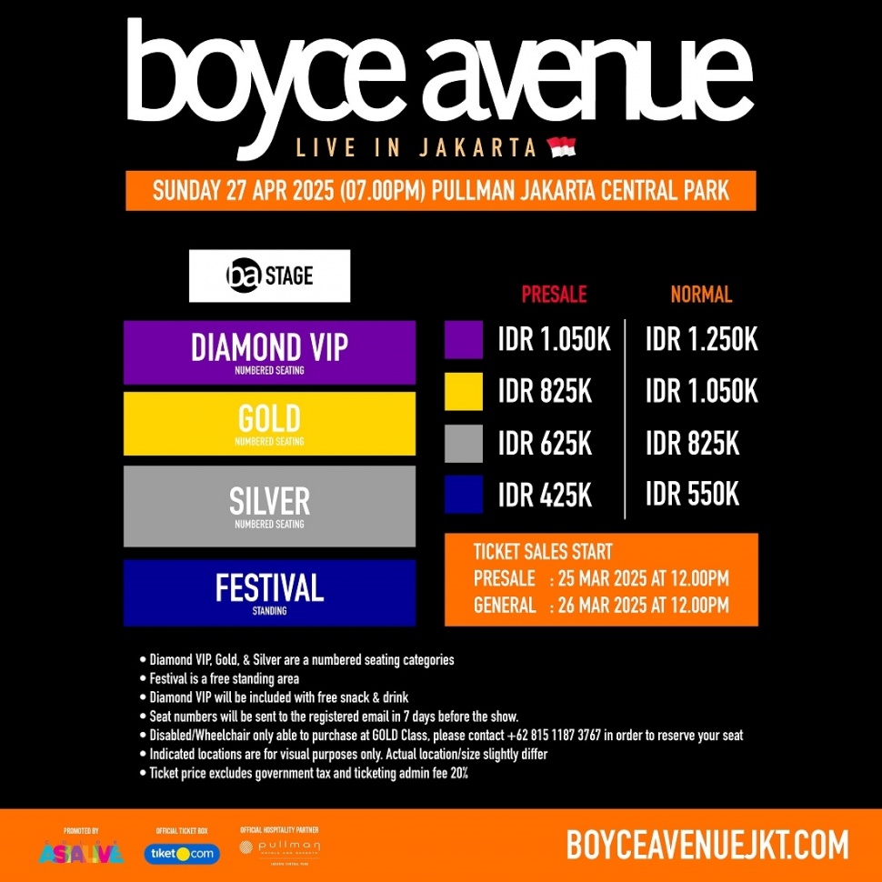 Tiket konser Boyce Avenue. [Color Live Asia]