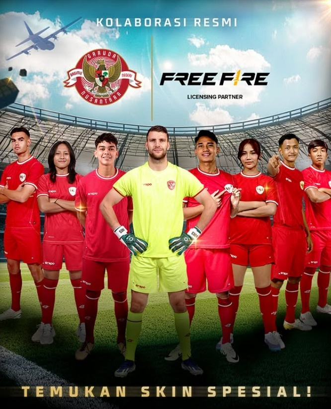 Kode Redeem FF Terupdate 16 April 2025. Ilustrasi Kerja Sama Free Fire x Timnas. (Instagram)