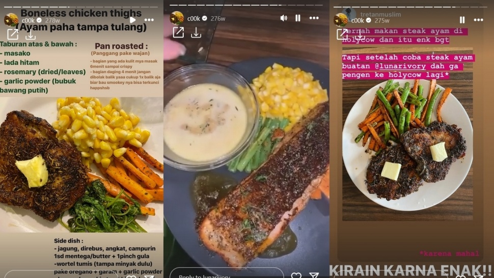 Steak buatan Rynda Rezky istri Tretan Muslim. [Instagram/@lunarivory]