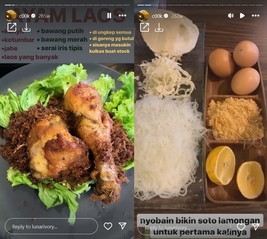 Ayam laos dan soto Lamongan buatan Rynda Rezky istri Tretan Muslim. [Instagram/@lunarivory]