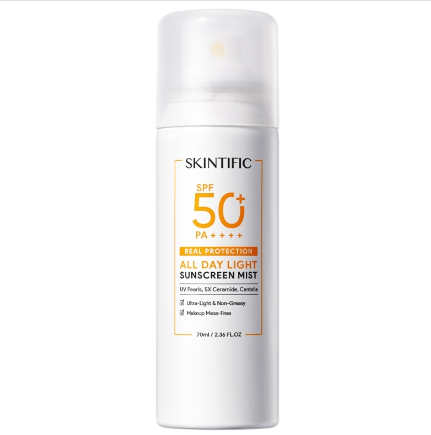 SKINTIFIC All Day Light Sunscreen Mist SPF 50+ PA++++. (dok. Sociolla)