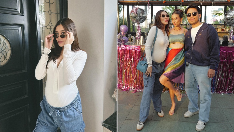 Potret Aaliyah Massaid masih memakai celana atau rok saat hamil besar. [Instagram/@aaliyah.massaid]