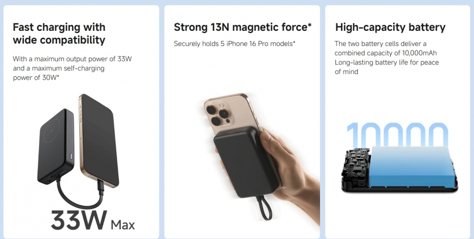 Xiaomi 33 W Magnetic Power Bank 10000 mampu mengisi daya iPhone 16 Pro. (Xiaomi)