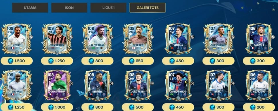 Harga pemain TOTS dengan penukaran serpihan di FC Mobile. (ist)