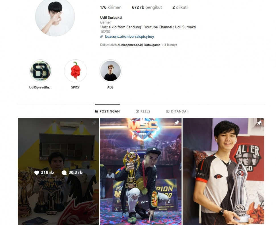 Instagram Udil Surbakti, pro player eSports Mobile Legends. (Instagram)