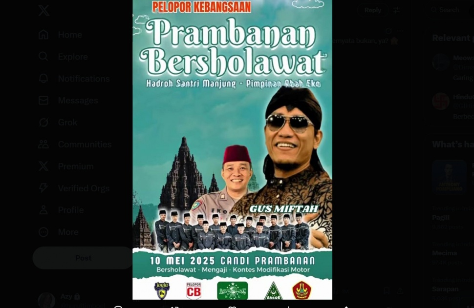 Gus Miftah diundang isi ceramah di kawasan Candi Prambanan (Twitter/@GlHindu)