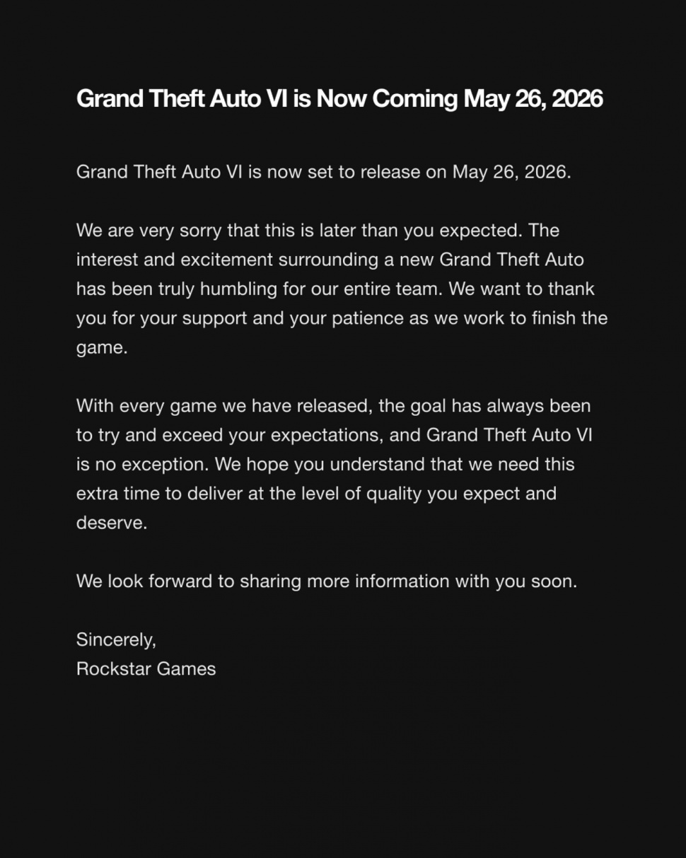 Pengumuman peluncuran Grand Theft Auto VI atau GTA 6 ditunda sampai 26 Mei 2026. [Rockstar Games]