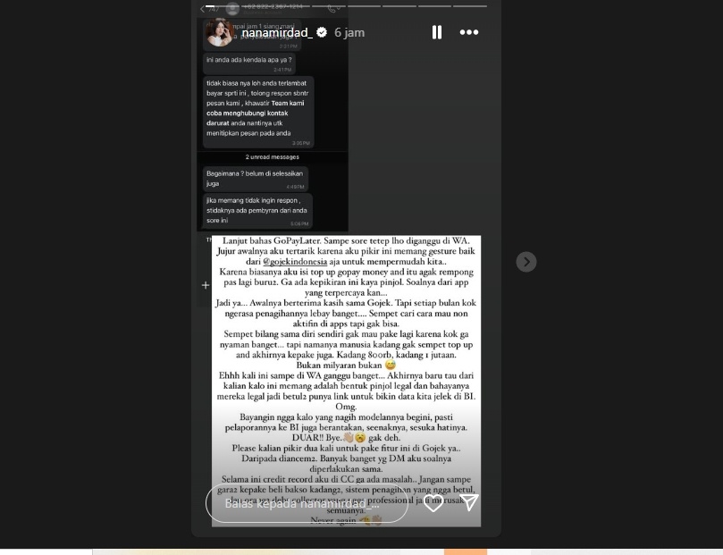 Curhat Nana Mirdad soal paylater. (Instagram)