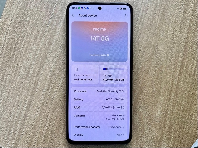 Tampilan layar realme 14T 5G. (Dok: realme)