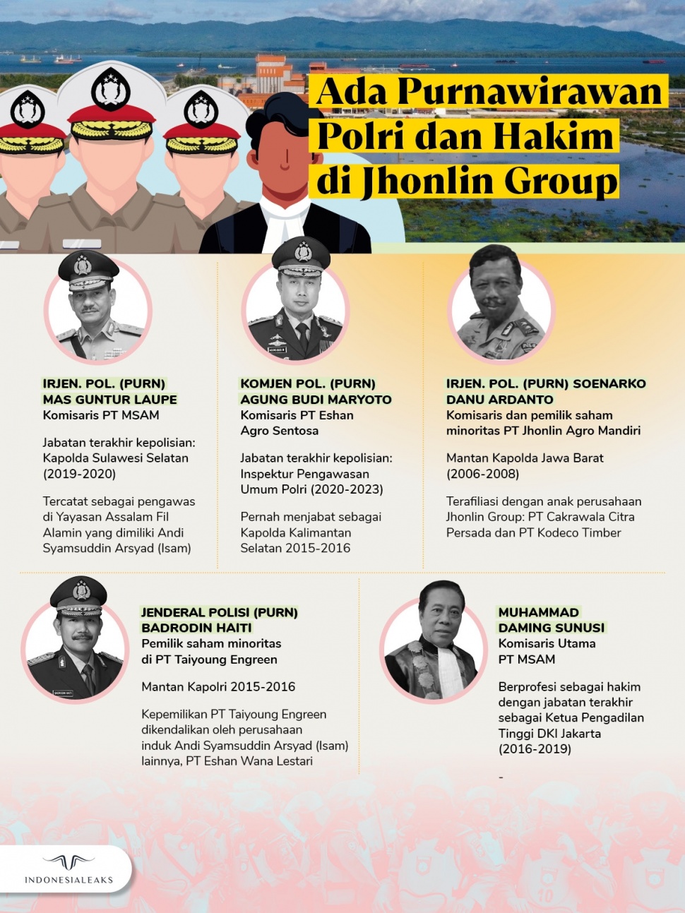 Infografis purnawirawan polri dan hakim di Jhonlin Group. [Indonesialeaks]
