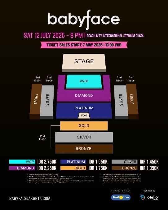 Ticket sales Babyface di Ancol Beach City International Stadium, Jakarta (Otello Asia)