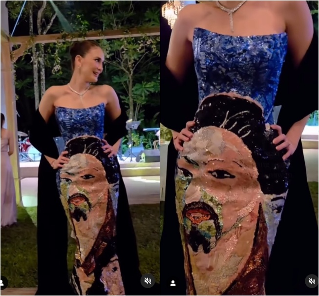 Gaun resepsi Luna Maya di hari kedua yang terinspirasi dari lukisan ayahnya, Uut Bambang Sugeng (Instagram)