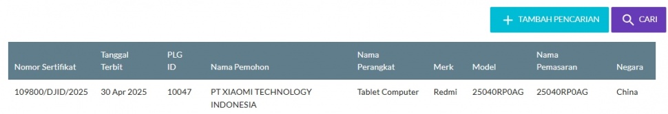 Perangkat diduga sebagai Redmi Pad 2 lolos sertifikasi di Indonesia. (SDPPI)