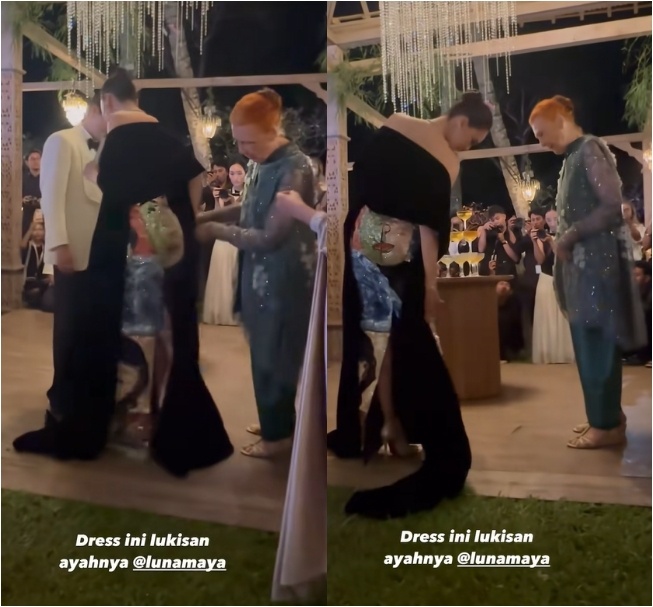 Gaun resepsi Luna Maya di hari kedua yang terinspirasi dari lukisan ayahnya, Uut Bambang Sugeng (Instagram)