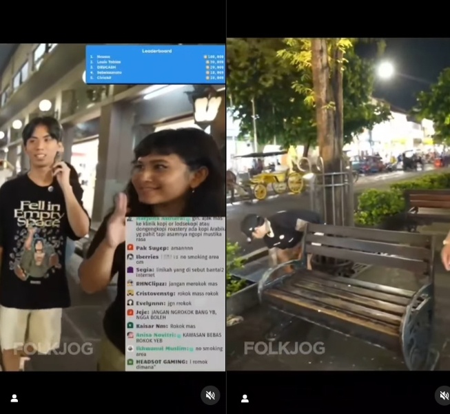 Respons Reza Arap saat ditegur soal rokok di kawasan Malioboro (Instagram)