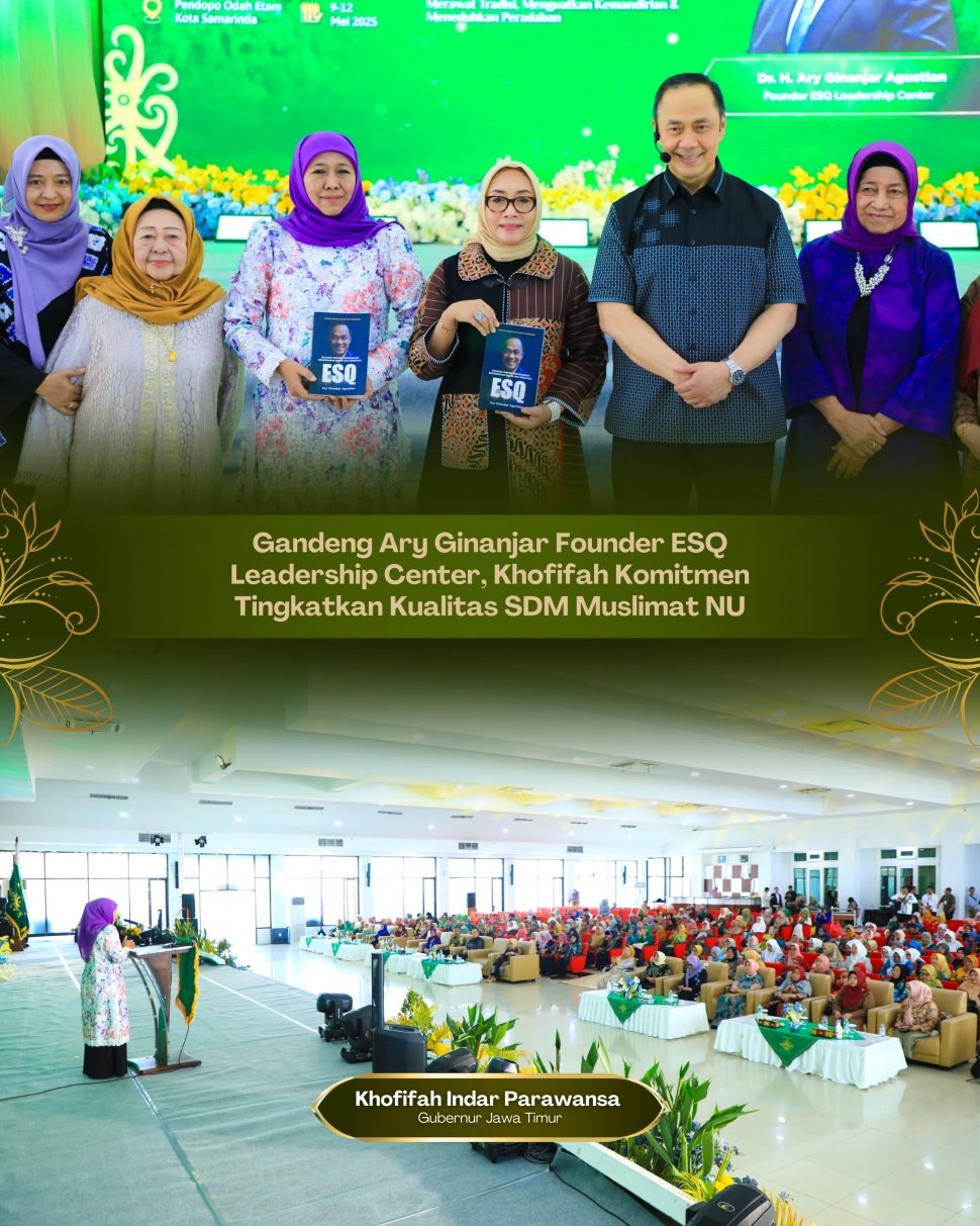 Ketua Umum Dewan Pembina Pimpinan Pusat (PP) Muslimat Nahdlatul Ulama (NU), Khofifah Indar Parawansa dalam kegiatan capacity building bersama ESQ Leadership Center dalam rangkaian kegiatan Rakernas Muslimat NU yang digelar di Pendopo Odah Etam, Samarinda, Minggu (11/5/2025). (Dok: Pemprov Jatim)