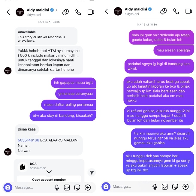 Aldy Maldini diduga tipu fans berkedok dinner bareng (X)