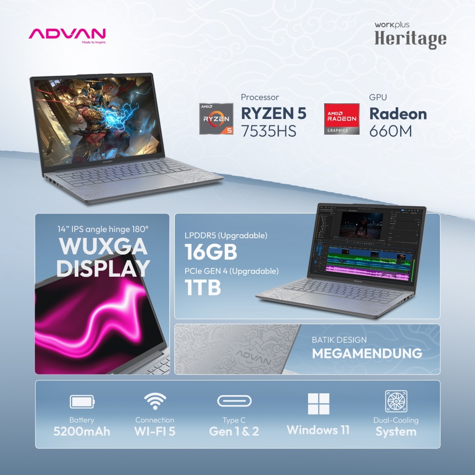 Advan Workplus Heritage, laptop batik pertama yang ada di Indonesia. [Dok. Advan]