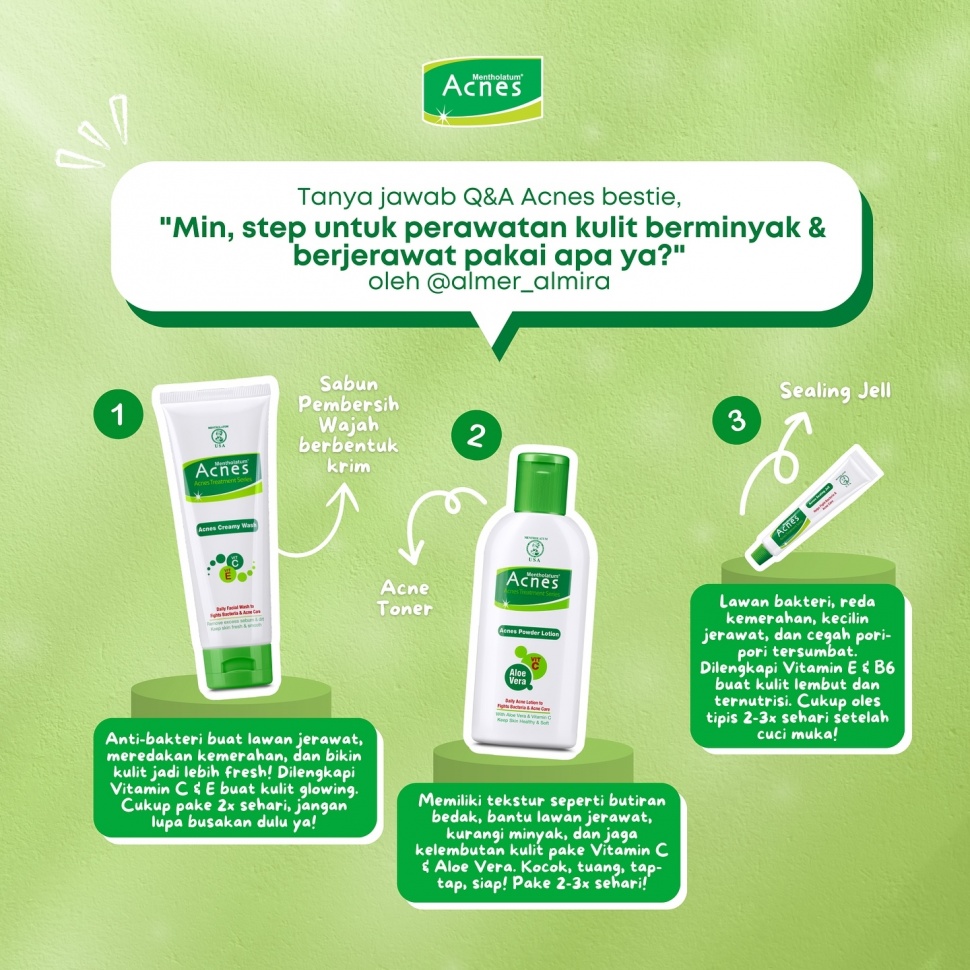 Produk Acnes untuk kulit berminyak dan berjerawat: Acnes Creamy Wash di paling kiri. [Instagram/@acnesid]