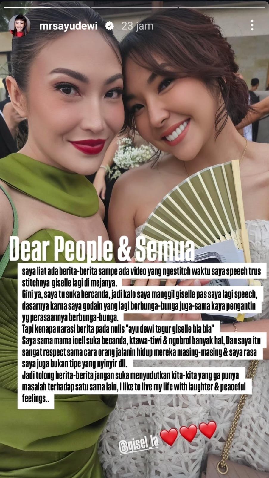 Klarifikasi Ayu Dewi sindir Gisel.