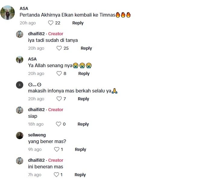 Salah satu netizen Tanah Air memberikan klaim bahwa Elkan Baggott berada di Bali untuk bergabung dengan Timnas Indonesia. Klaim ini diberikan oleh netizen Tanah Air di TikTok, yakni @dhaifi82, di mana ia mengunggah potretnya saat berswafoto dengan bek berusia 22 tahun itu. (Tiktok @dhaifi82)