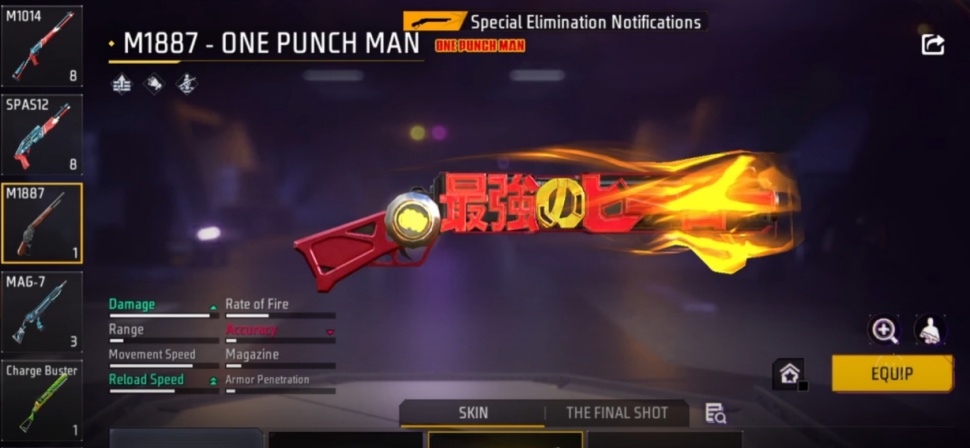 Ilustrasi skin M1887 One Punch Man di Free Fire. (YouTube)