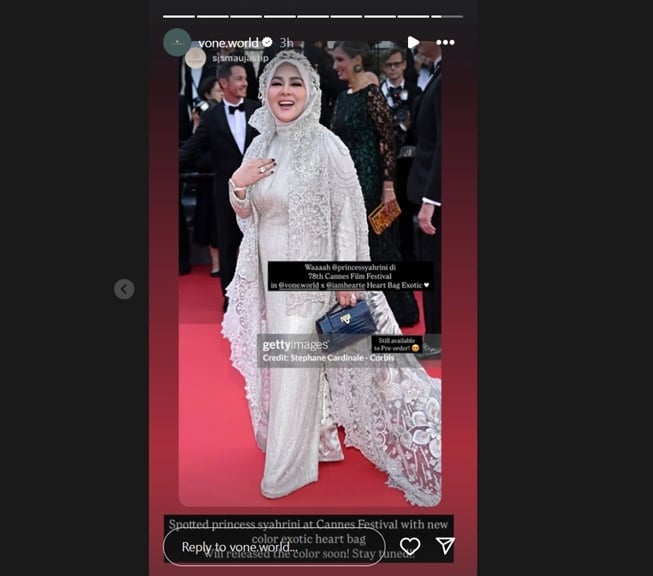 Syahrini tenteng tas Vone World di Cannes Film Festival 2025 (Instagram)