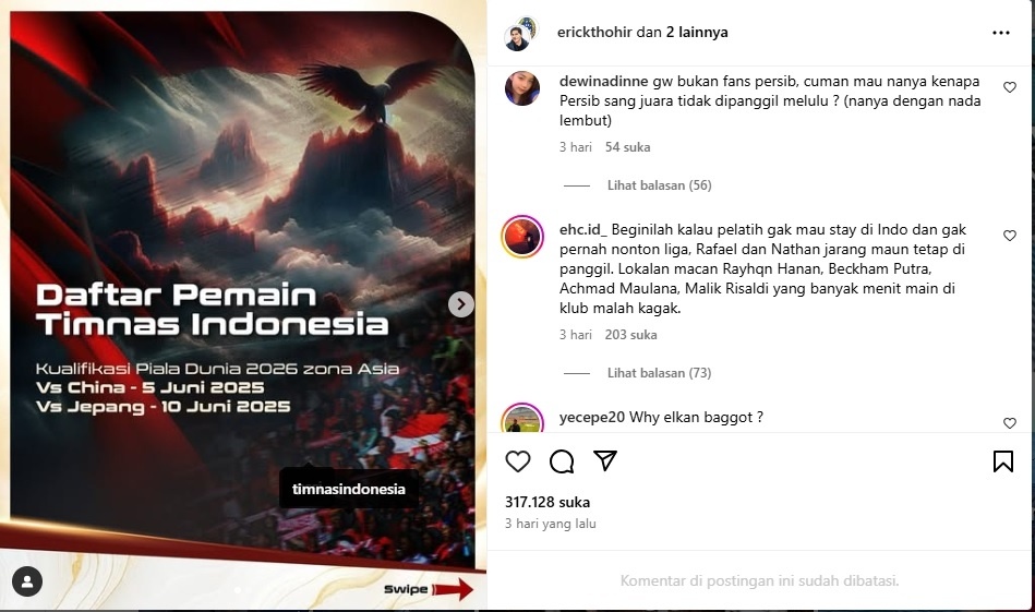 Pelatih Timnas Indonesia, Patrick Kluivert, mendapat kritikan tajam dari netizen yang menyebutnya enggan menonton Liga 1, sehingga memanggil para pemain yang minim menit bermain di Eropa.
